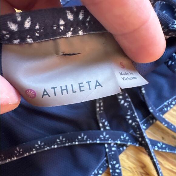 Athleta dark navy blue white western geometric strappy sports bra SIZE S - Picture 3 of 4